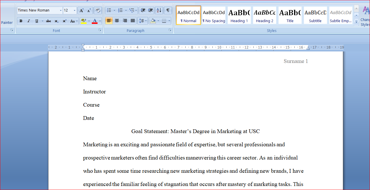Master’s Degree in Marketing at USC