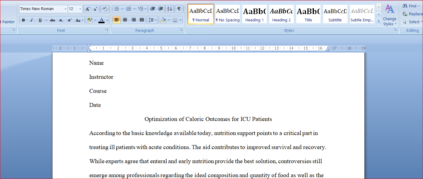 Optimization of Caloric Outcomes for ICU Patients