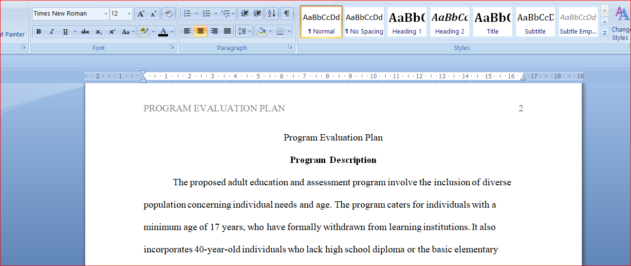 Program Evaluation Plan