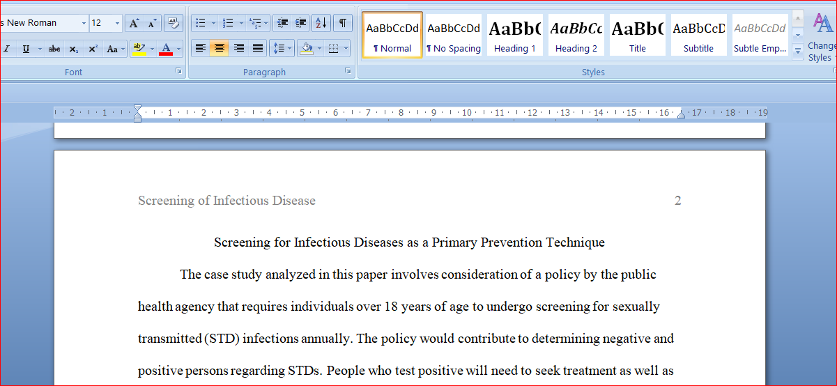 Screening for Infectious Diseases as a Primary Prevention Technique