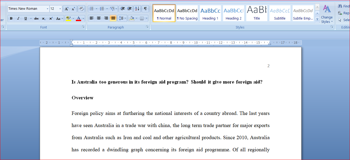 AUSTRALIA FOREIGN AID POLICY