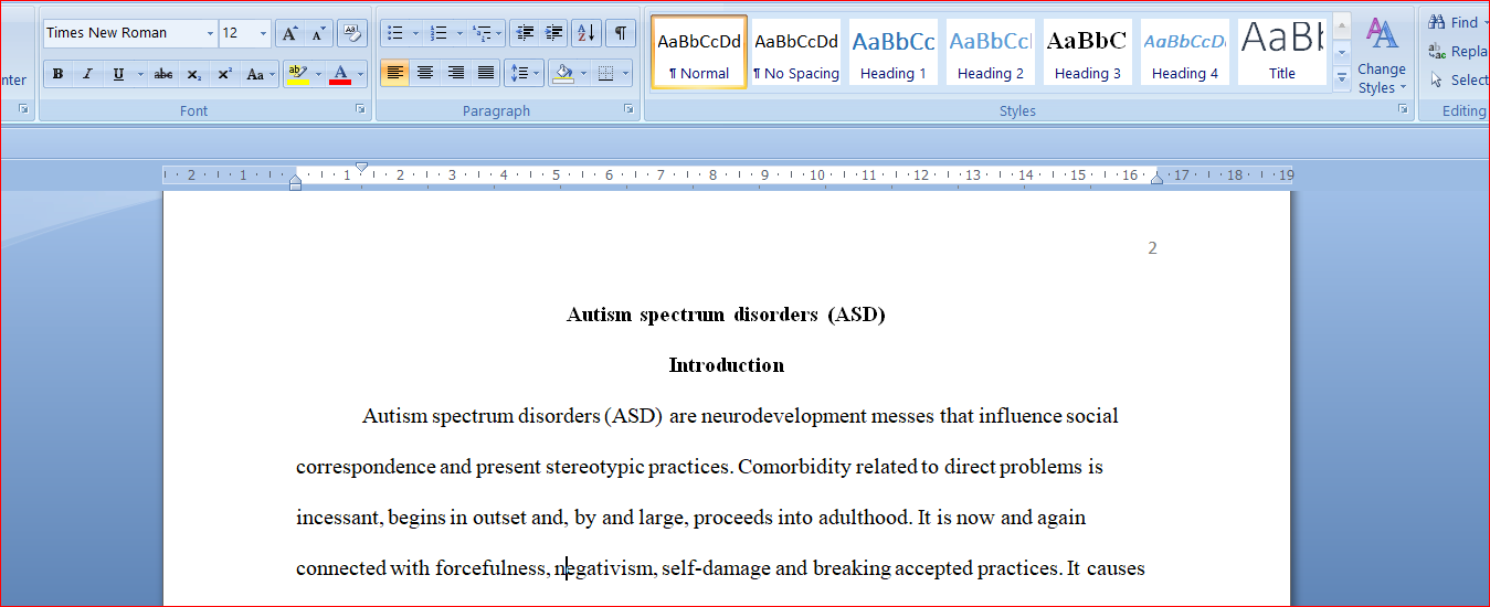 Autism spectrum disorders (ASD)