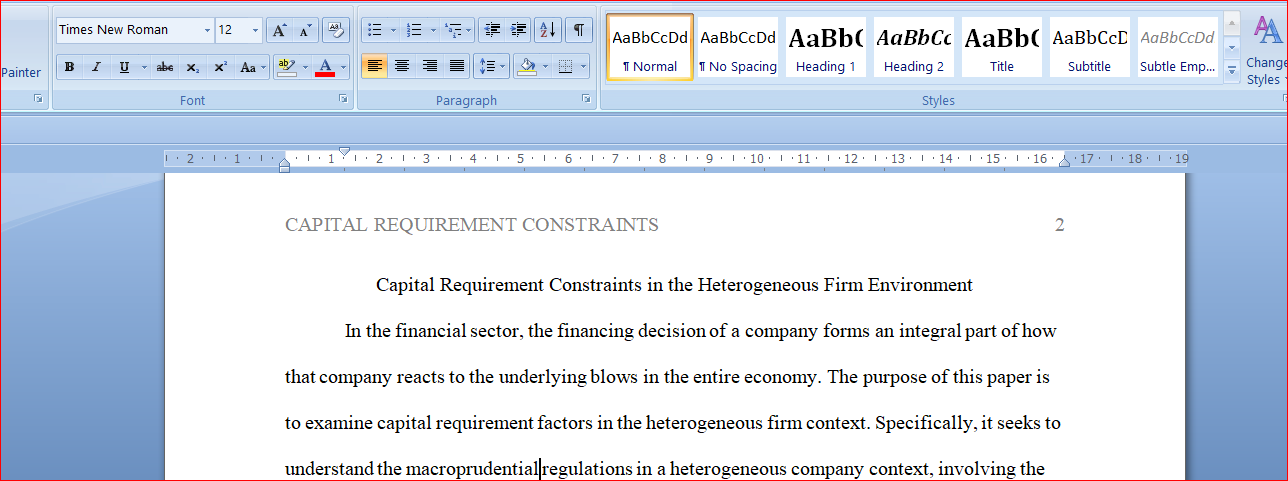 Capital Requirement Constraints in the Heterogeneous Firm Environment