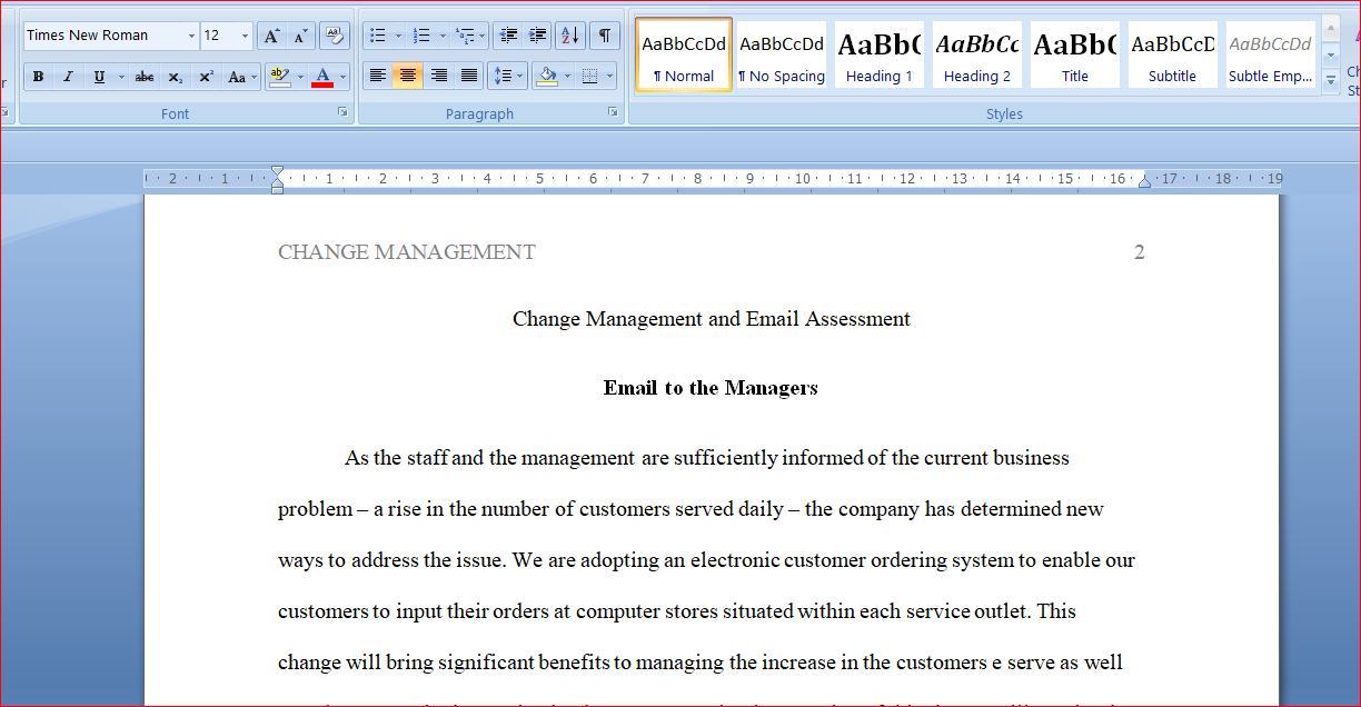 Change Management and Email Assessment