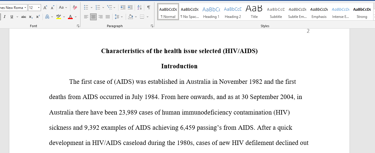 Characteristics of the health issue selected