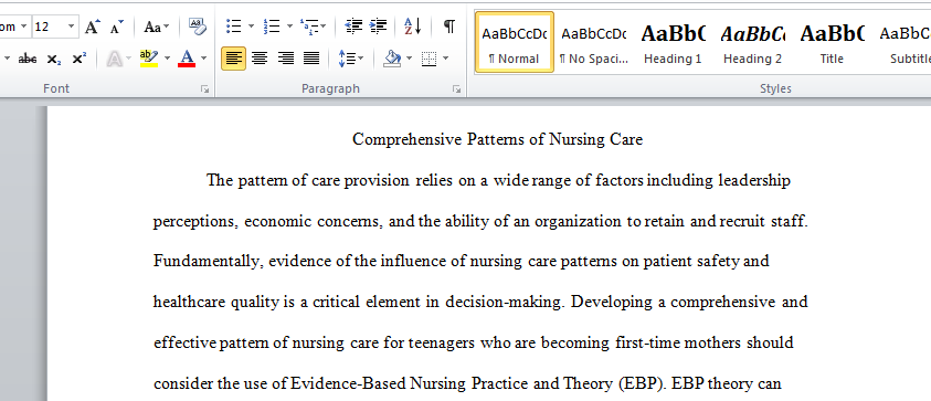 Comprehensive Patterns of Nursing