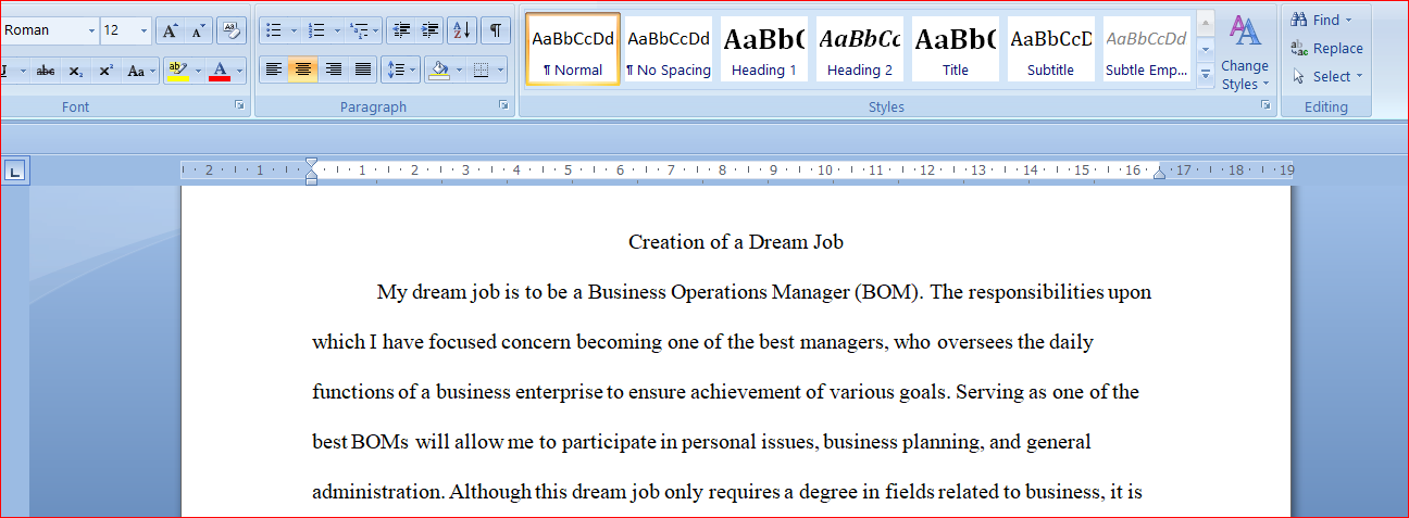 Creation of a Dream Job