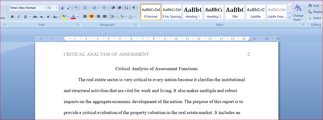 Critical Analysis of Assessment Functions
