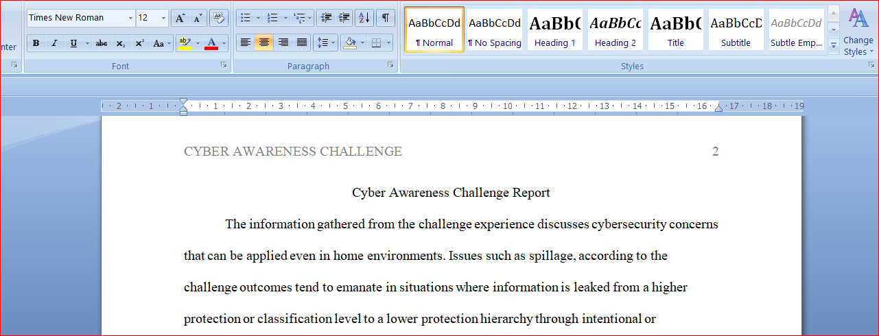 Cyber Awareness Challenge Report