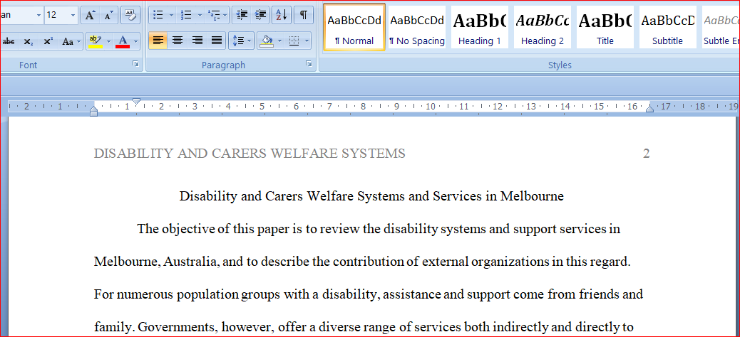 Disability and Carers Welfare systems