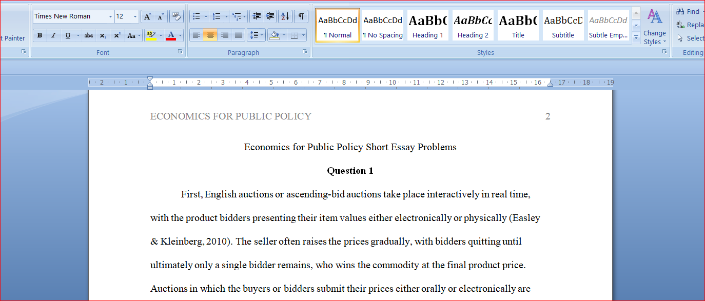 Economics for Public Policy Short Essay Problems