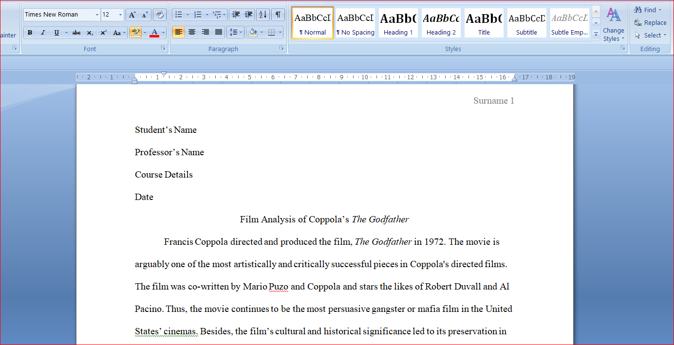 Film Analysis of Coppola’s The Godfather