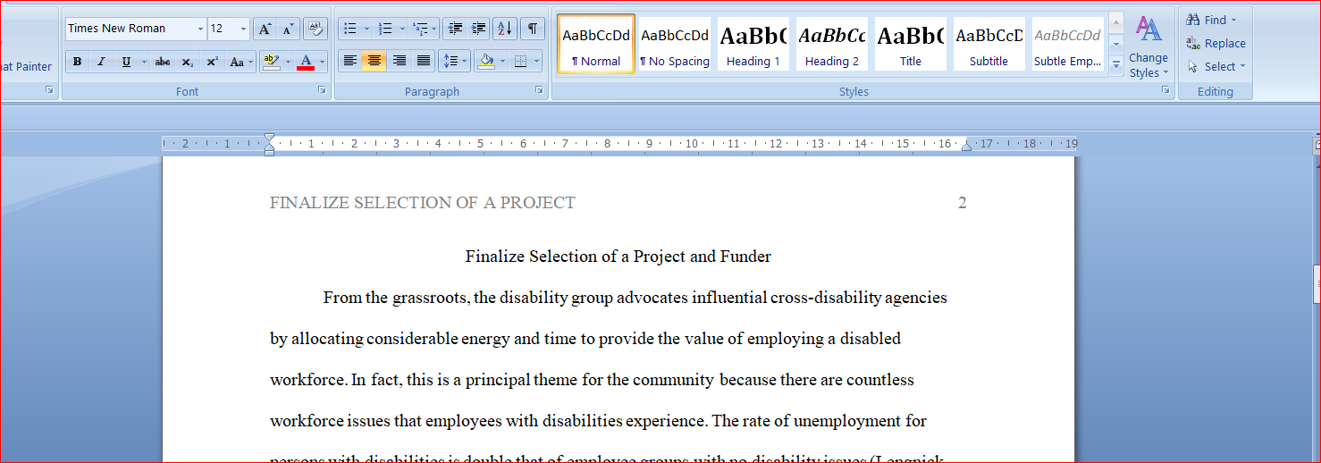 Finalize Selection of a Project and Funder