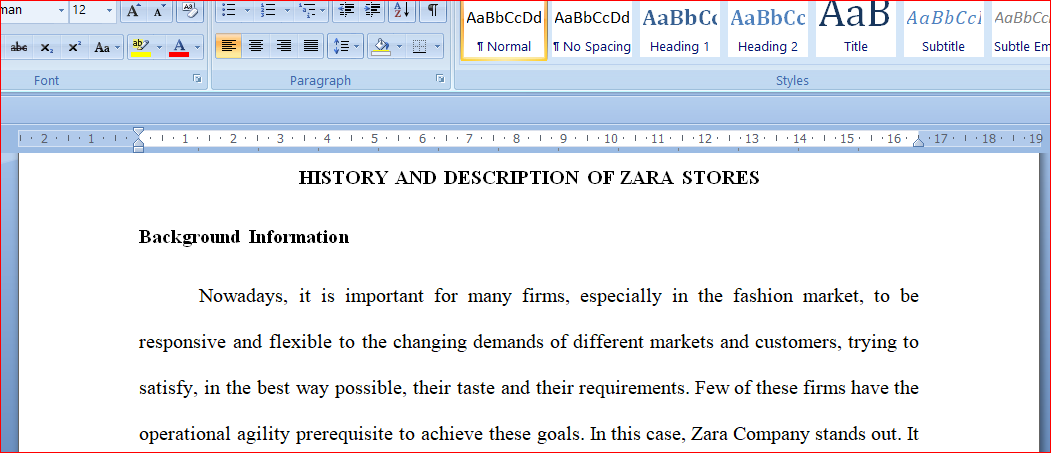 History, description and financal development of ZARA stores