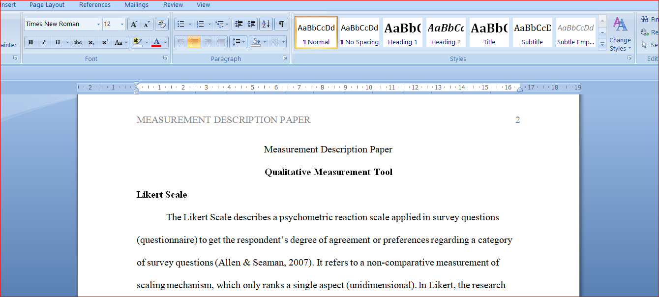 Measurement Description Paper