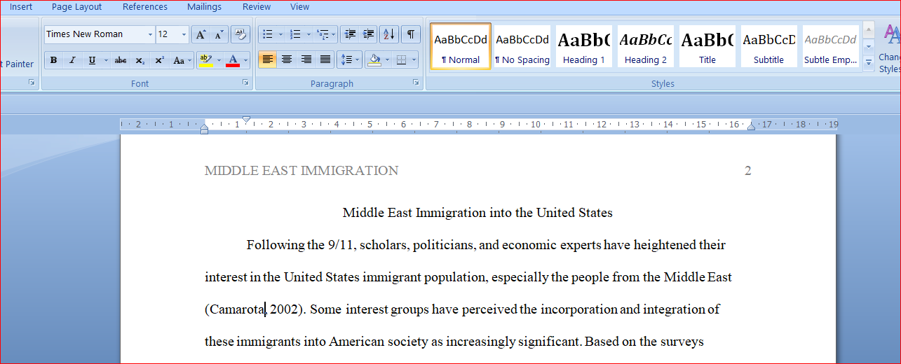 Middle East Immigration into the United States