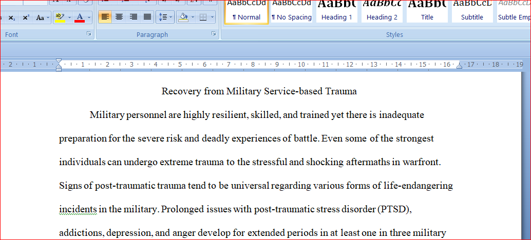 Recovery from Military service- based Trauma