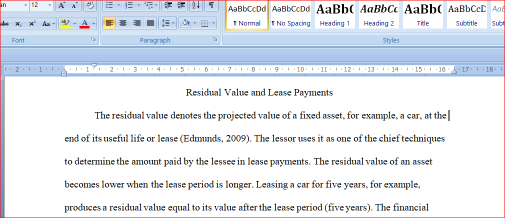 Residual value and lease payment