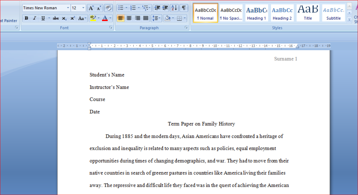 Term Paper on Family History