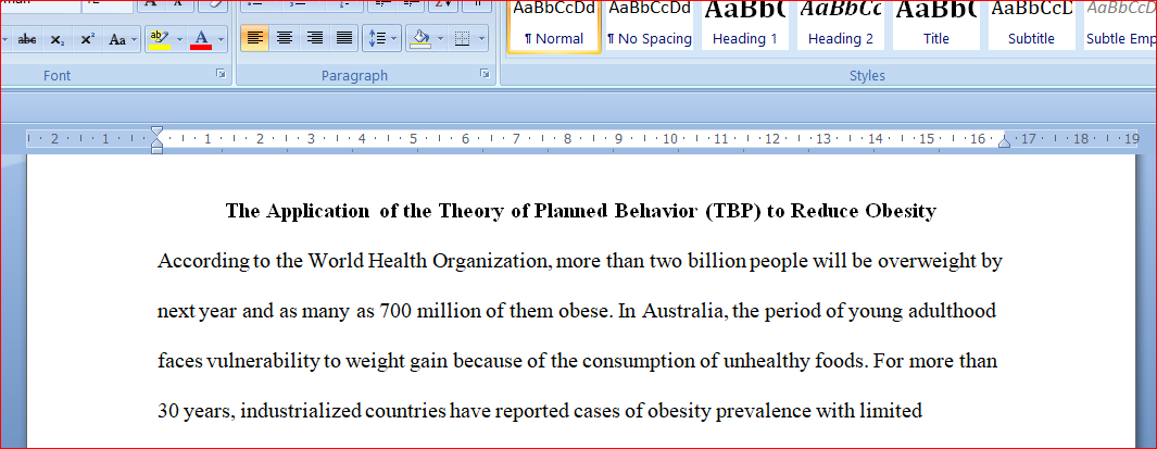 Theory of planned behaviour to reduce obesity