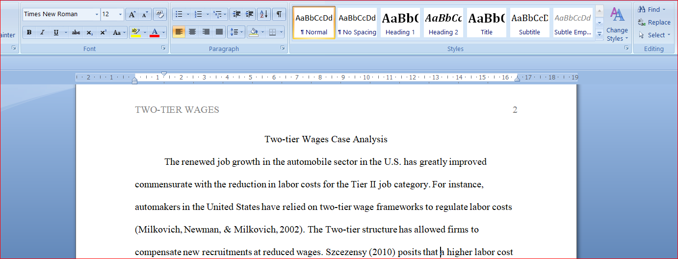 Two-tier Wages Case Analysis
