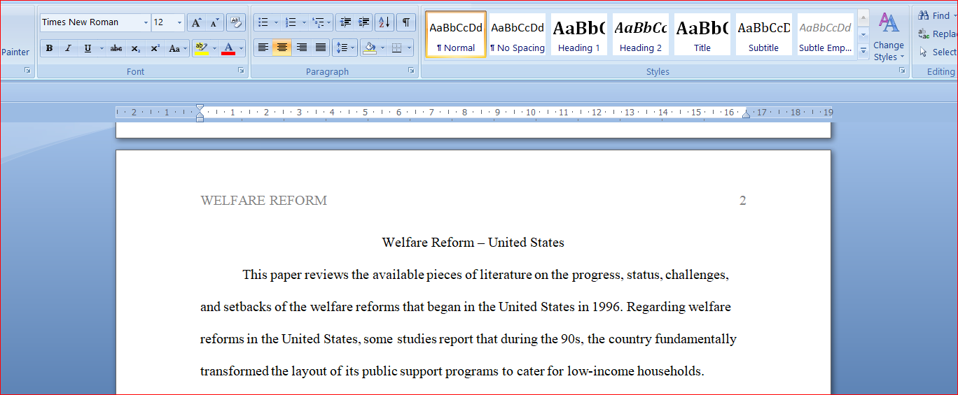 Welfare reforms that began in the United States