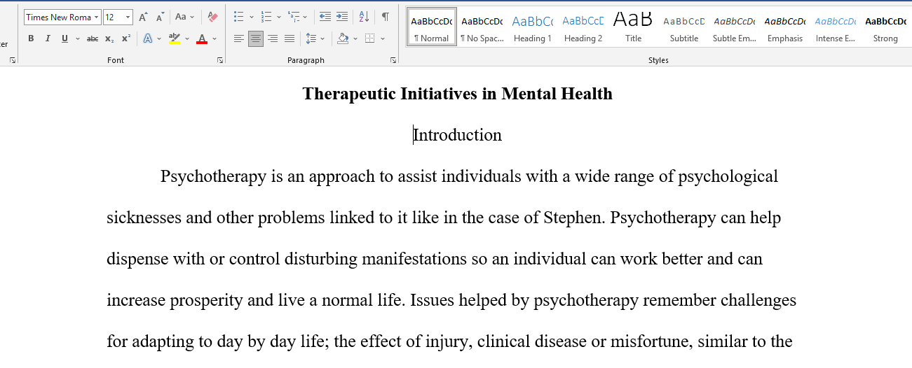 Therapeutic Initiatives in Mental health