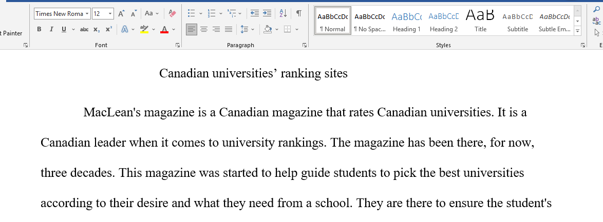 Canadian universities' ranking sites