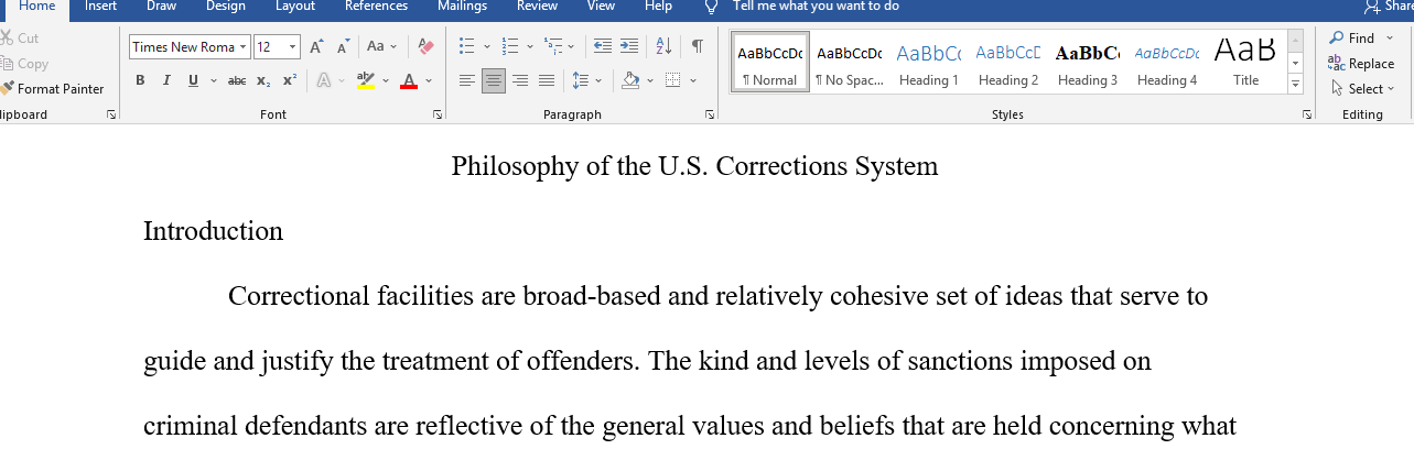 Philosophy of the US in corrections system