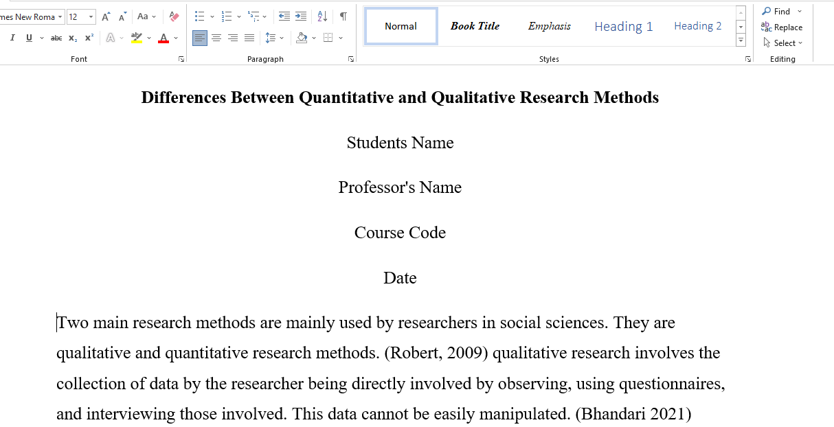 Qualitative and Quantitative research methods