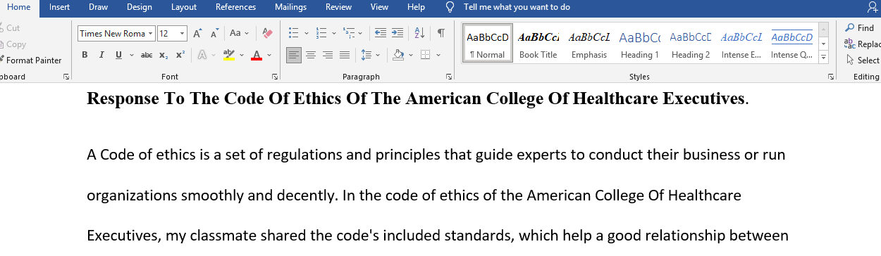 Response to code of ethics