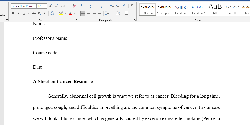 Sheet on cancer resource