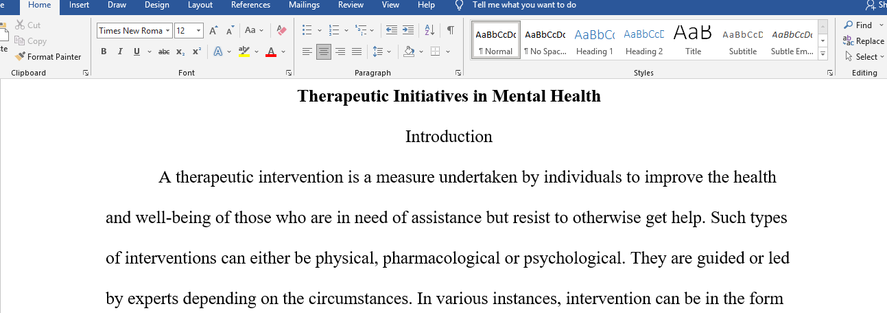 Therapeutic Initiatives in mental health