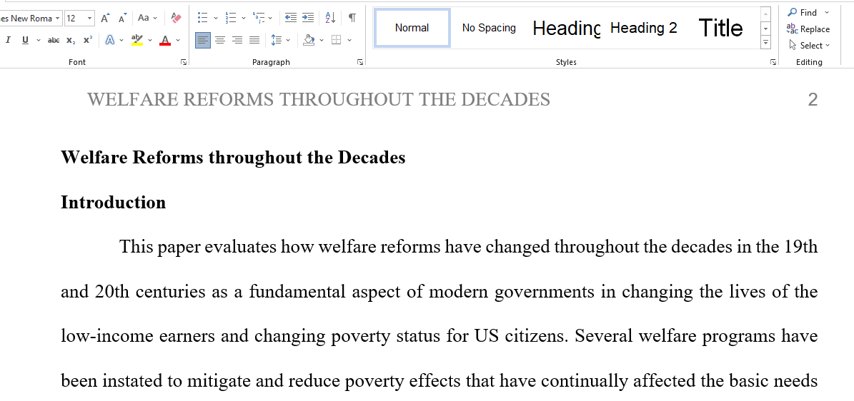 Welfare reforms through out the decades