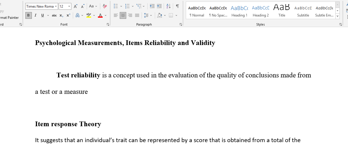 psychological measurement, item reliability and validity