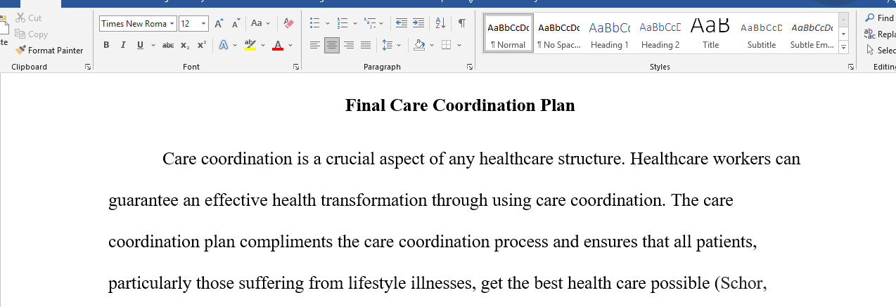 Care coordination plan