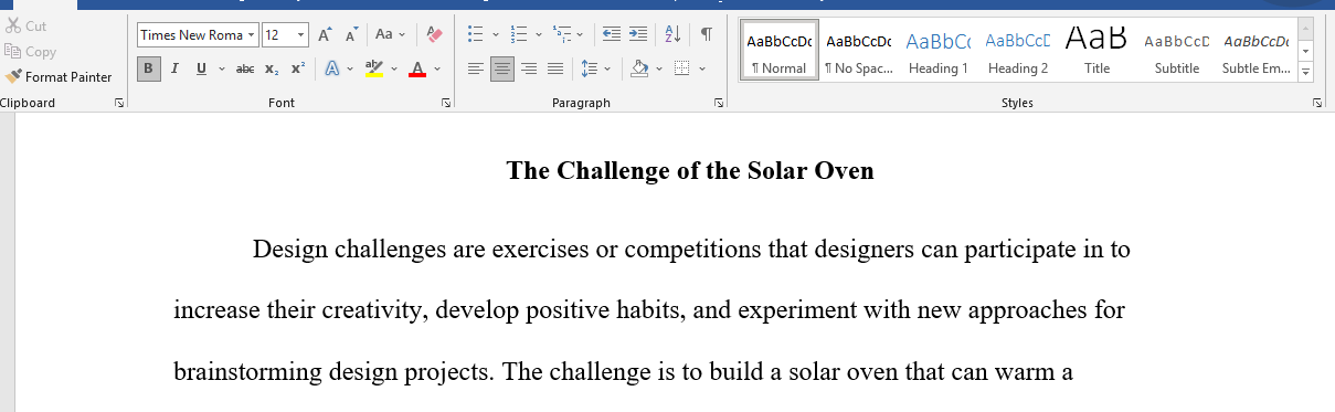 Challenge of the solar oven