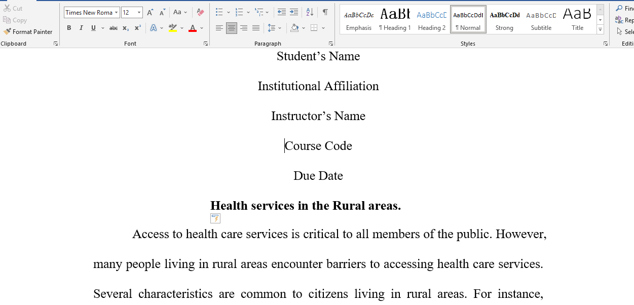 Health Services in Rural Areas doc