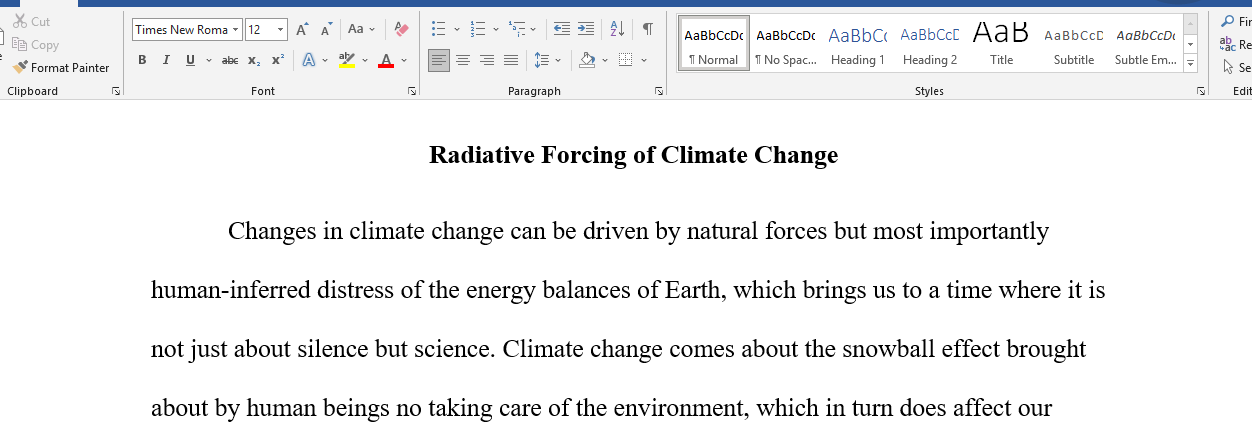 Radiative forcing of climate change
