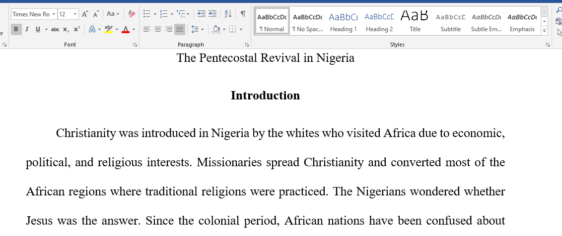 The Pentecostal revival in Nigeria