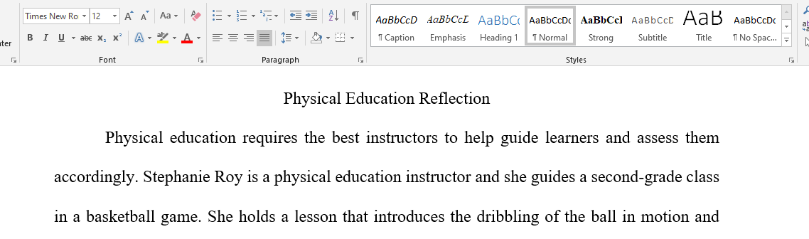 physical Education Reflection
