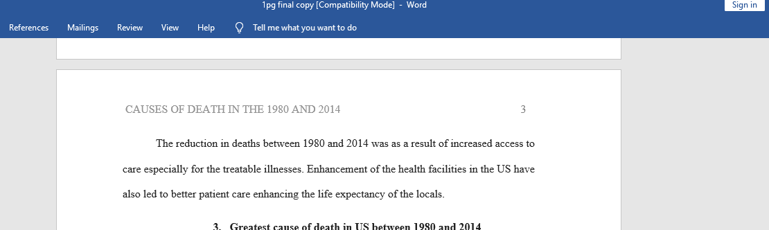 Causes of death in the 1980 and 2014