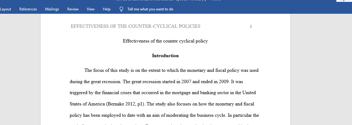 Effectiveness of the counter cyclical policy