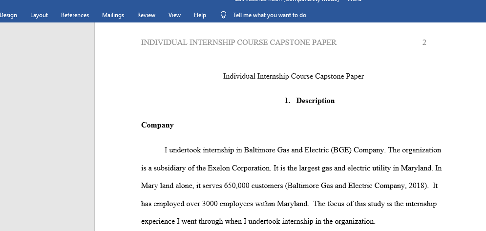 Individual Internship Course Capstone Paper