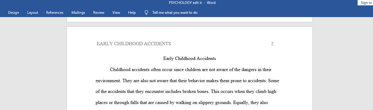 Early childhood Accidents