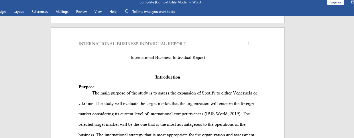 International Business Individual Report