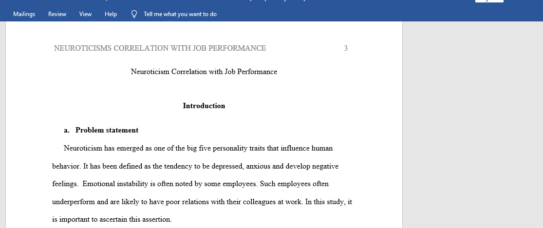 Neuroticism Correlation with Job Performance