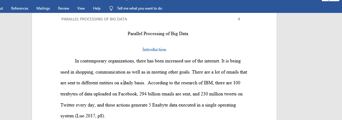 Parallel Processing of Big Data