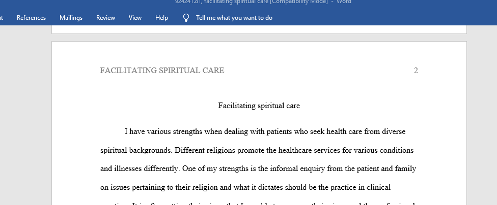 Facilitating spiritual care