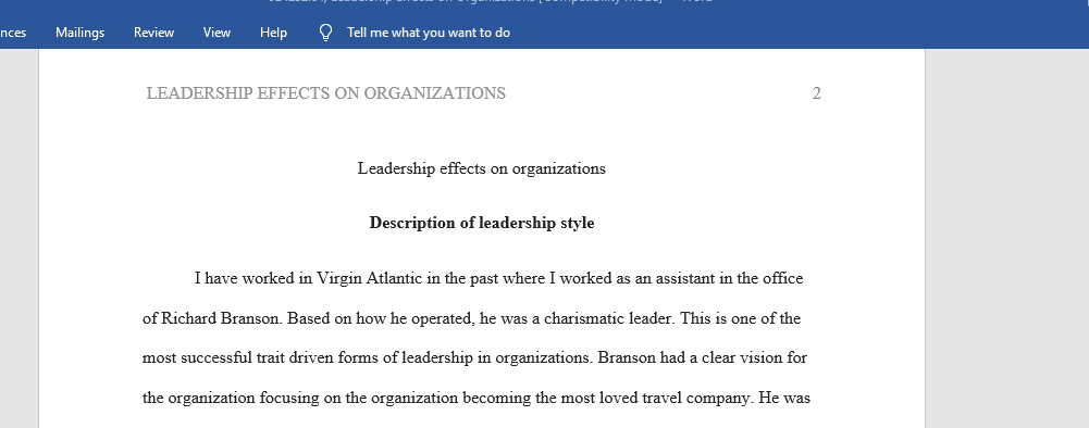 Leadership effects on organizations